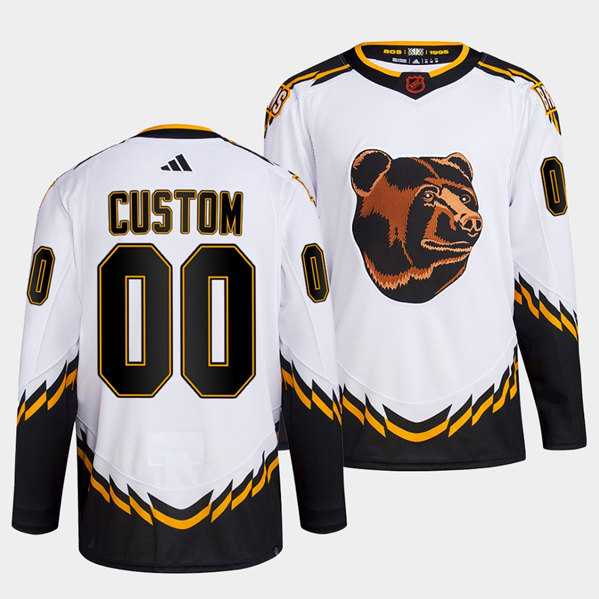 Mens Boston Bruins Custom White 2022 Reverse Retro Stitched Jersey->customized nhl jersey->Custom Jersey